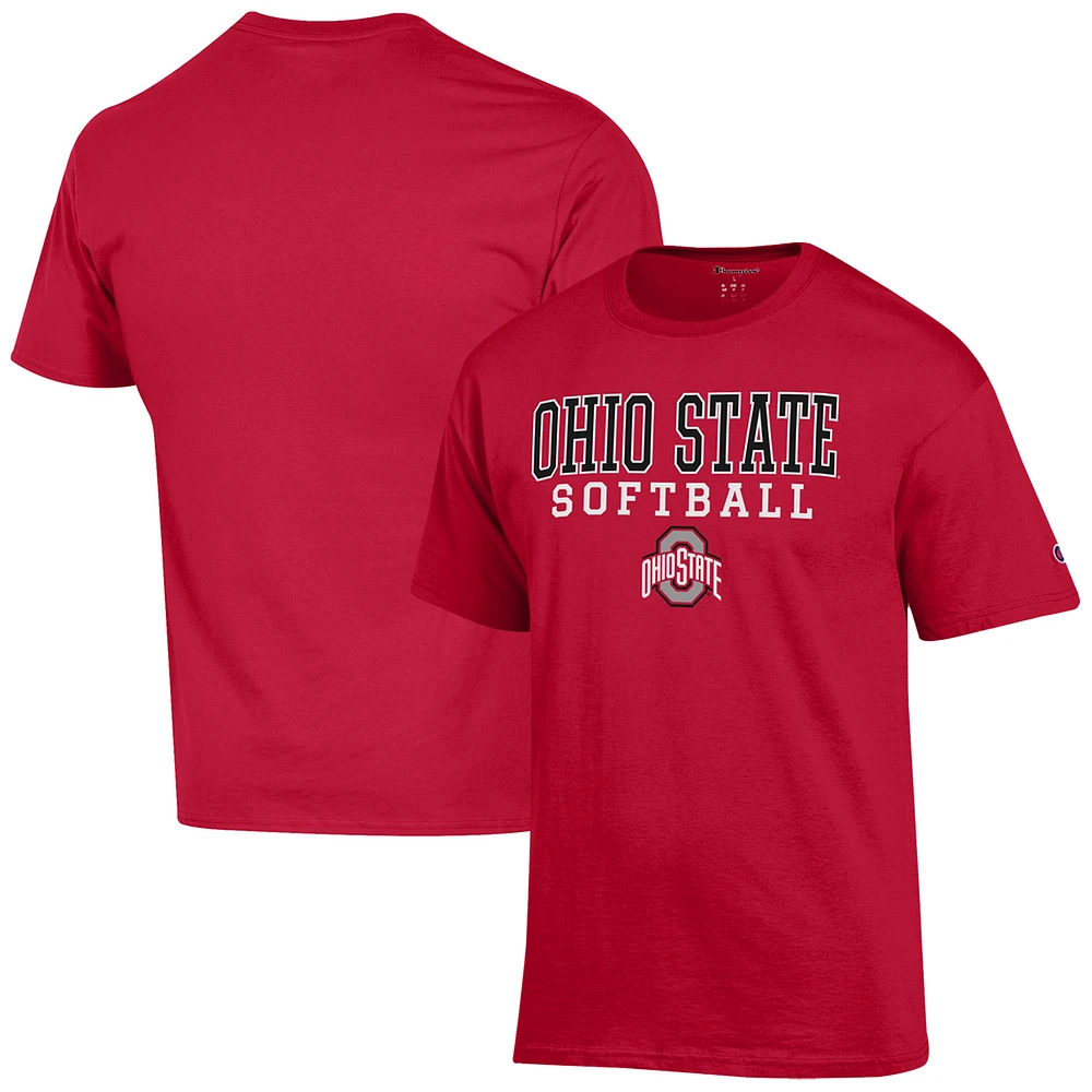 Men's Champion Scarlet Ohio State Buckeyes Softball Stack T-Shirt