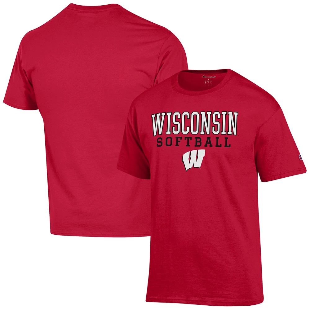 Men's Champion Red Wisconsin Badgers Softball Stack T-Shirt