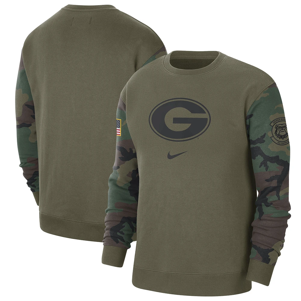Men's Nike Olive Georgia Bulldogs Military Pack Club Pullover Sweatshirt