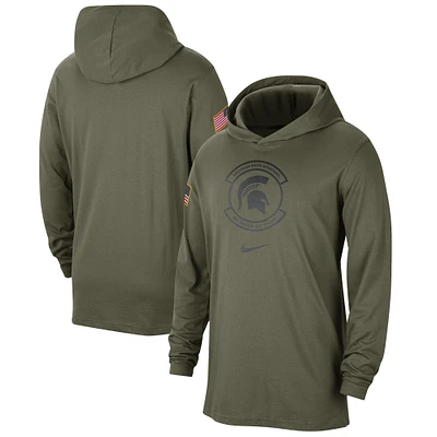 Men's Nike Olive Michigan State Spartans Military Pack Long Sleeve Hoodie T-Shirt