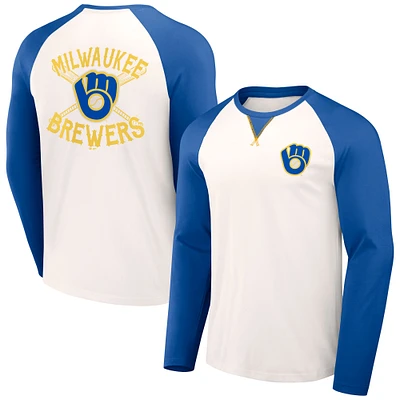 Men's Darius Rucker Collection by Fanatics White/Royal Milwaukee Brewers Team Color Raglan T-Shirt