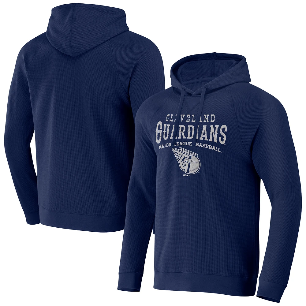 Men's Darius Rucker Collection by Fanatics Navy Cleveland Guardians Waffle-Knit Raglan Pullover Hoodie