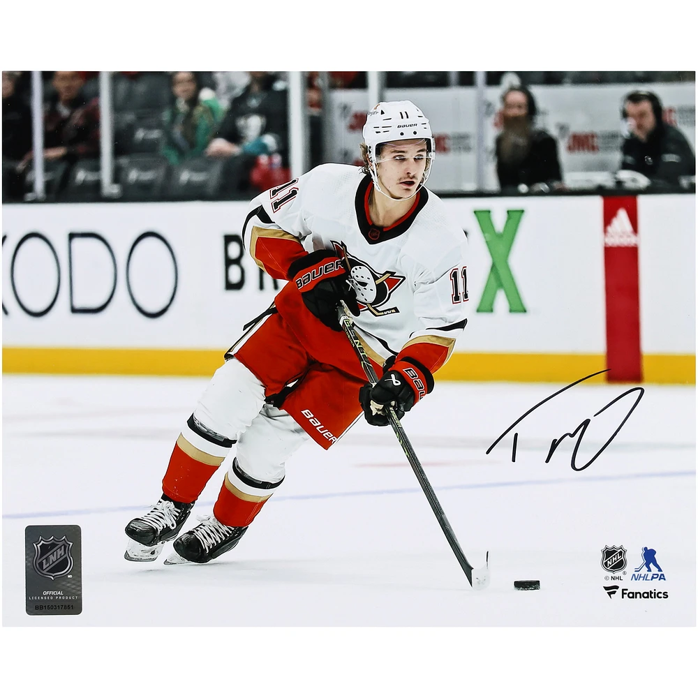 Trevor Zegras Anaheim Ducks Autographed 8" x 10" 2022 Reverse Retro Jersey With Puck Photograph