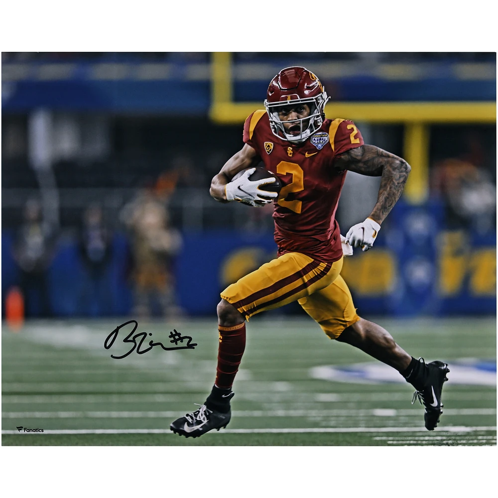 Brenden Rice USC Trojans Autographed 16" x 20" Running in Red Jersey Photograph