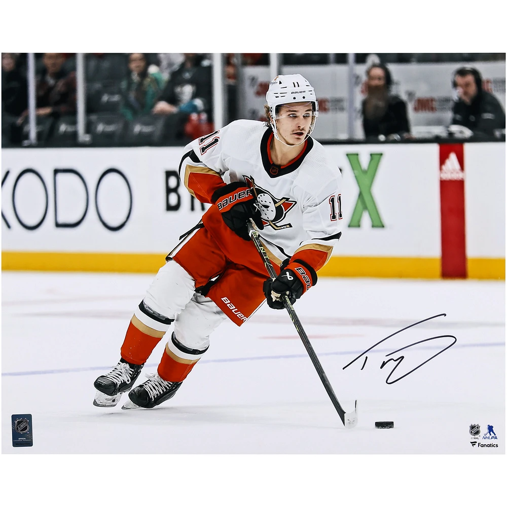 Trevor Zegras Anaheim Ducks Autographed 16" x 20" 2022 Reverse Retro Jersey With Puck Photograph