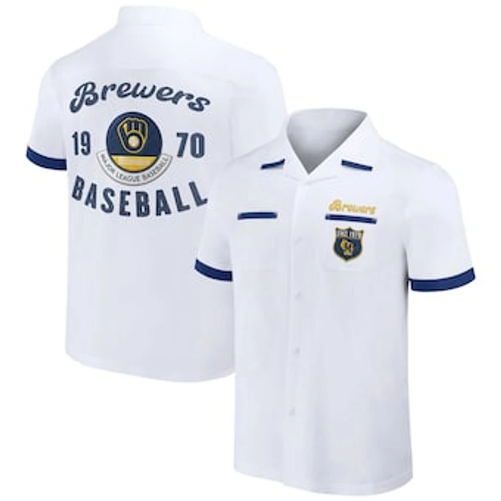 Men's Darius Rucker Collection by Fanatics White Milwaukee Brewers Bowling Button-Up Shirt