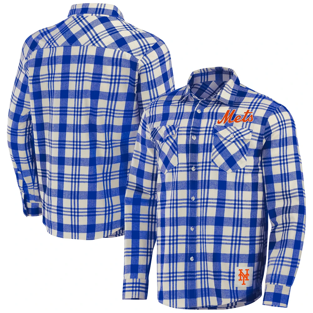 Men's Darius Rucker Collection by Fanatics Royal New York Mets Plaid Flannel Button-Up Shirt
