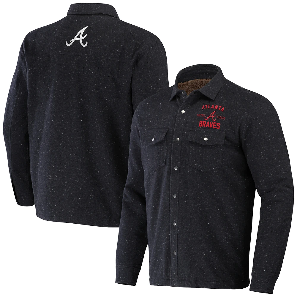 Men's Darius Rucker Collection by Fanatics Black Atlanta Braves Ringstop Full-Snap Shacket