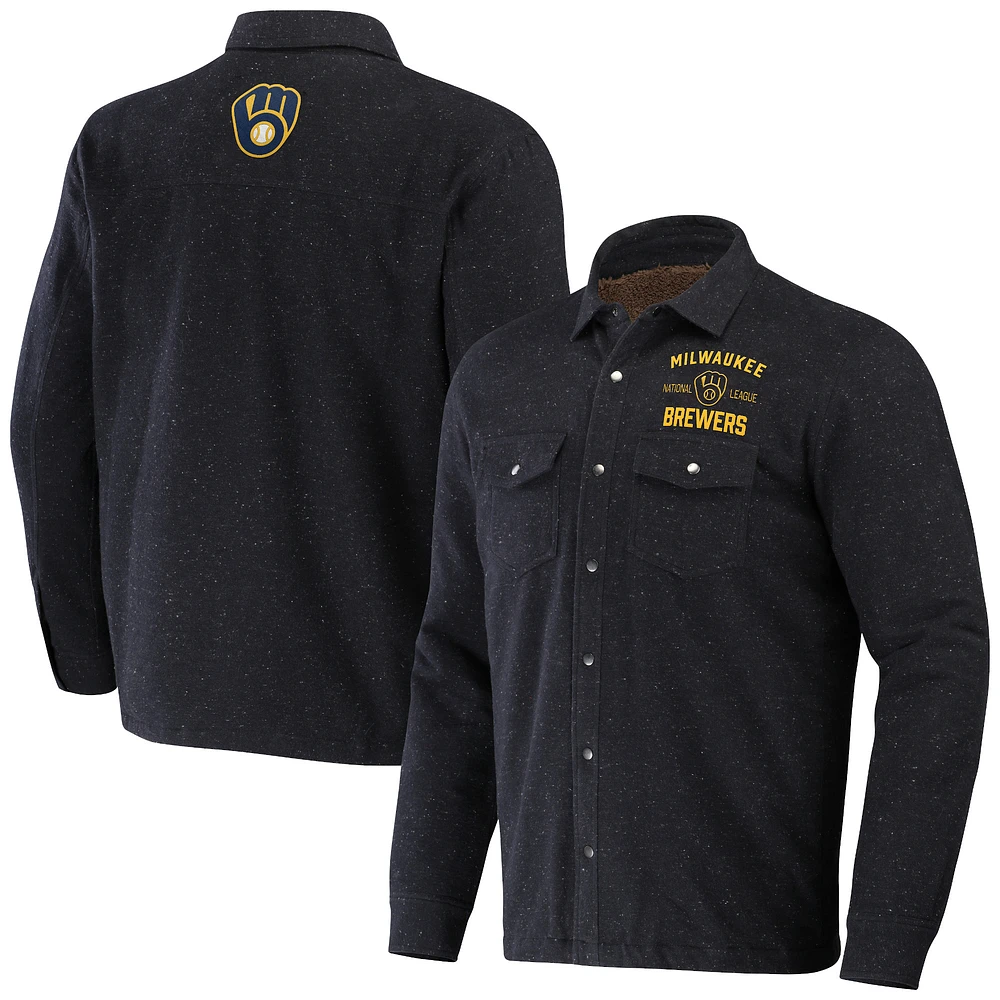 Men's Darius Rucker Collection by Fanatics Black Milwaukee Brewers Ringstop Full-Snap Shacket