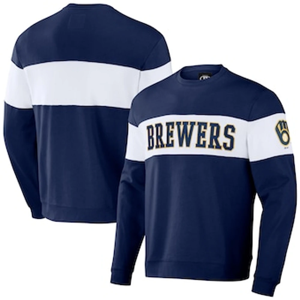 Men's Darius Rucker Collection by Fanatics Navy Milwaukee Brewers Stripe Pullover Sweatshirt