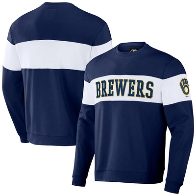 Men's Darius Rucker Collection by Fanatics Navy Milwaukee Brewers Stripe Pullover Sweatshirt