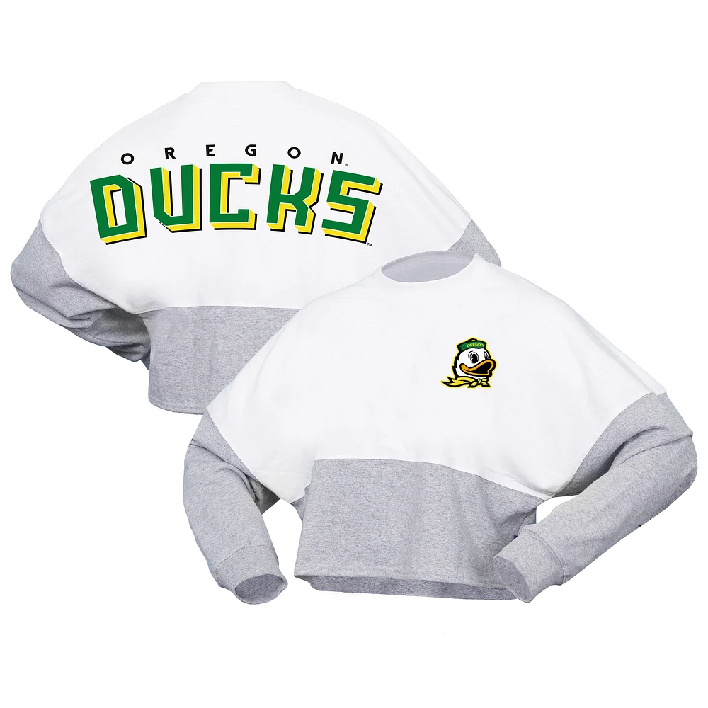 Women's Spirit Jersey White Oregon Ducks Heather Block Cropped Long Sleeve T-Shirt
