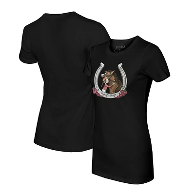 Women's Tiny Turnip Black Kentucky Derby Horse Hug T-Shirt