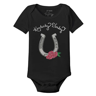 Infant Tiny Turnip Black Kentucky Derby Rose Horseshoe Bodysuit
