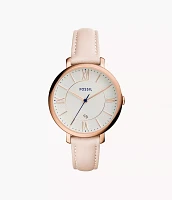 Jacqueline Three-Hand Date Blush Leather Watch