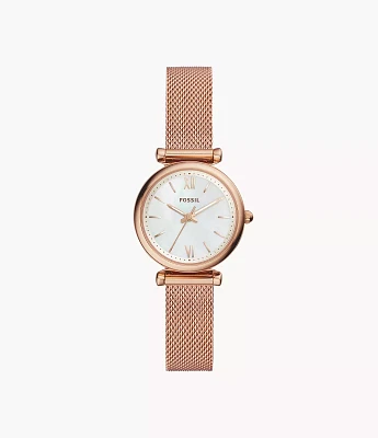 Carlie Mini Three-Hand Rose Gold-Tone Stainless Steel Watch
