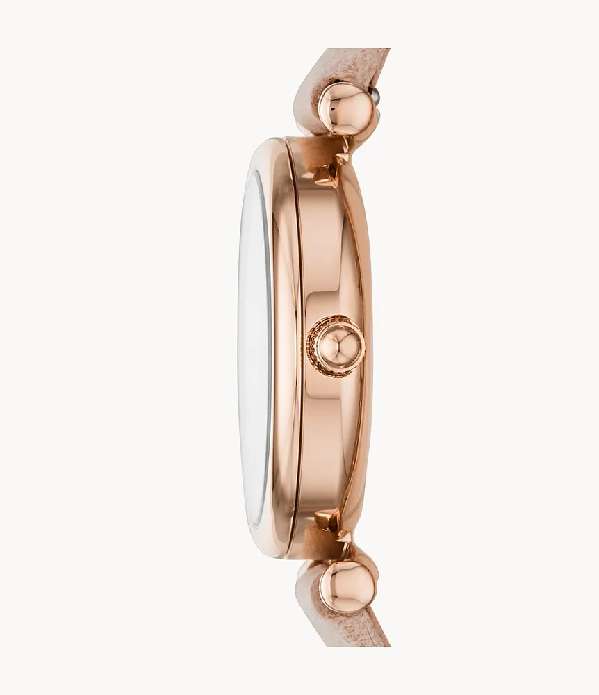 Carlie Mini Three-Hand Blush Leather Watch