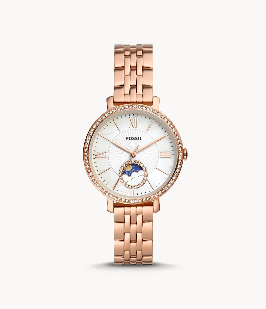 Jacqueline Sun Moon Multifunction Rose Gold-Tone Stainless Steel Watch
