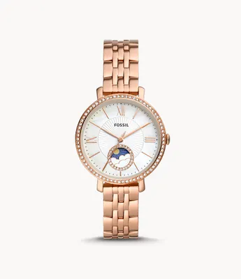 Jacqueline Sun Moon Multifunction Rose Gold-Tone Stainless Steel Watch