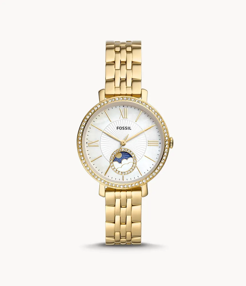 Jacqueline Sun Moon Multifunction Gold-Tone Stainless Steel Watch