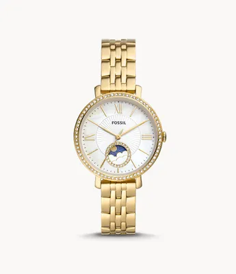 Jacqueline Sun Moon Multifunction Gold-Tone Stainless Steel Watch