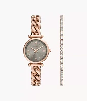 Carlie Three-Hand Rose Gold-Tone Stainless Steel Watch and Bracelet Set