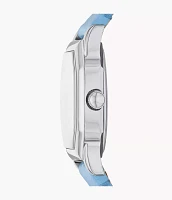 Harlow Three-Hand Light Blue Leather Watch