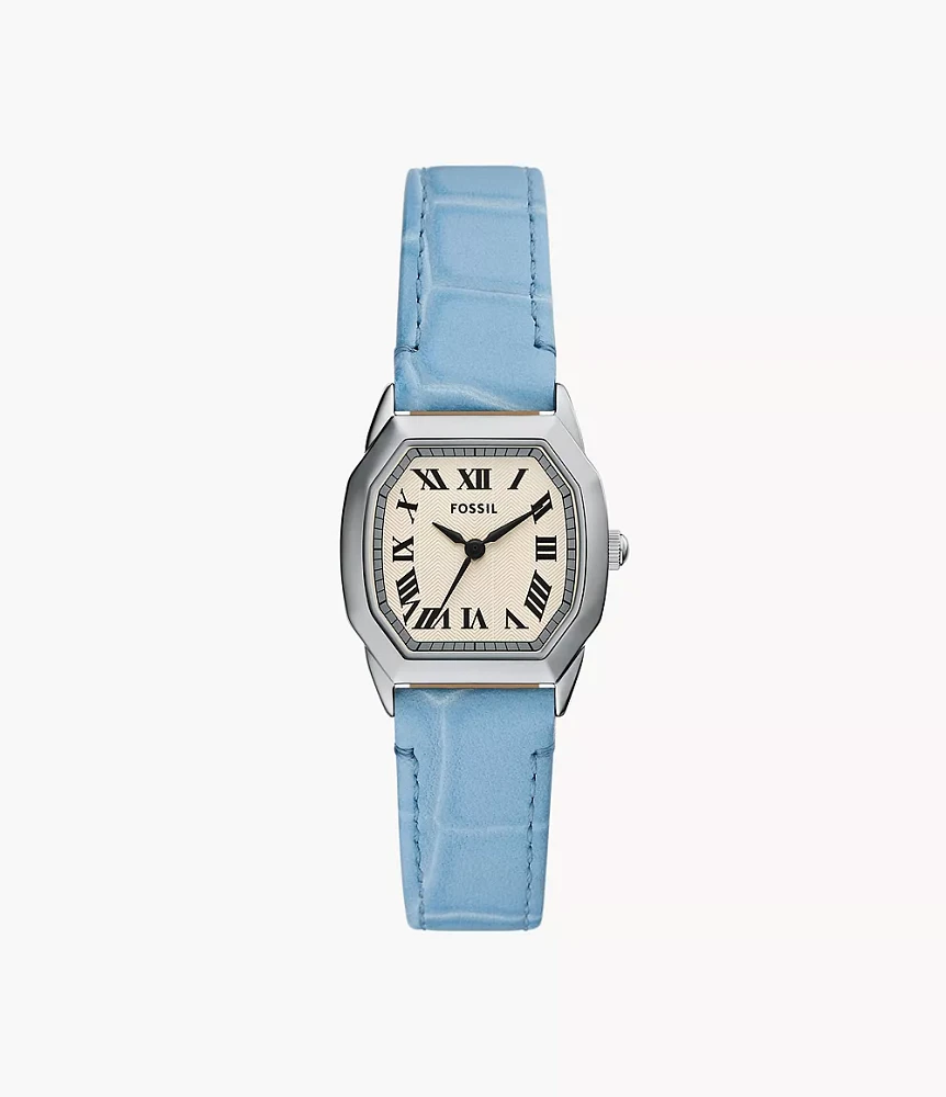 Harlow Three-Hand Light Blue Leather Watch