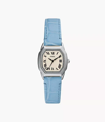 Harlow Three-Hand Light Blue Leather Watch