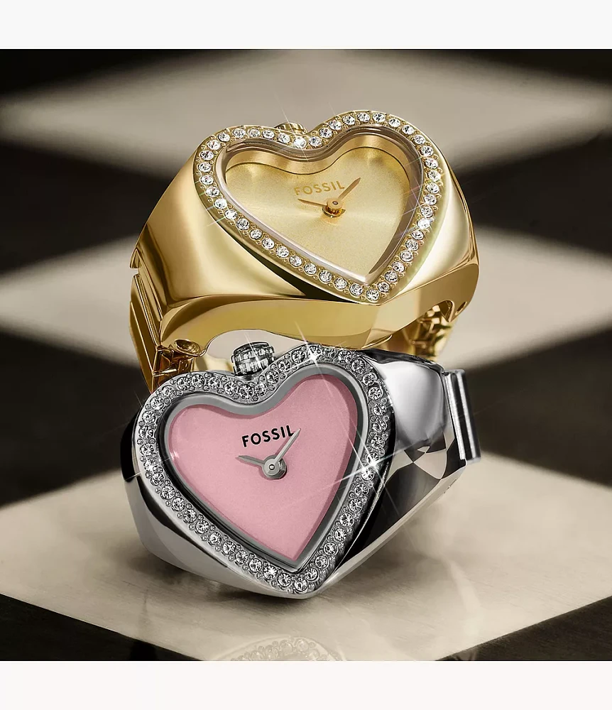Watch Ring Two-Hand Gold-Tone Stainless Steel