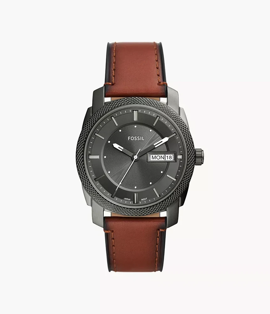 Machine Three-Hand Date Brown Leather Watch