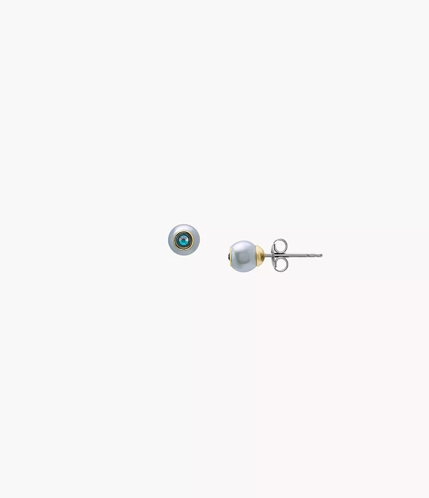Bright Baubles Blue Shell and Green Rhinestone Stud Earrings