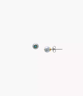Bright Baubles Blue Shell and Green Rhinestone Stud Earrings