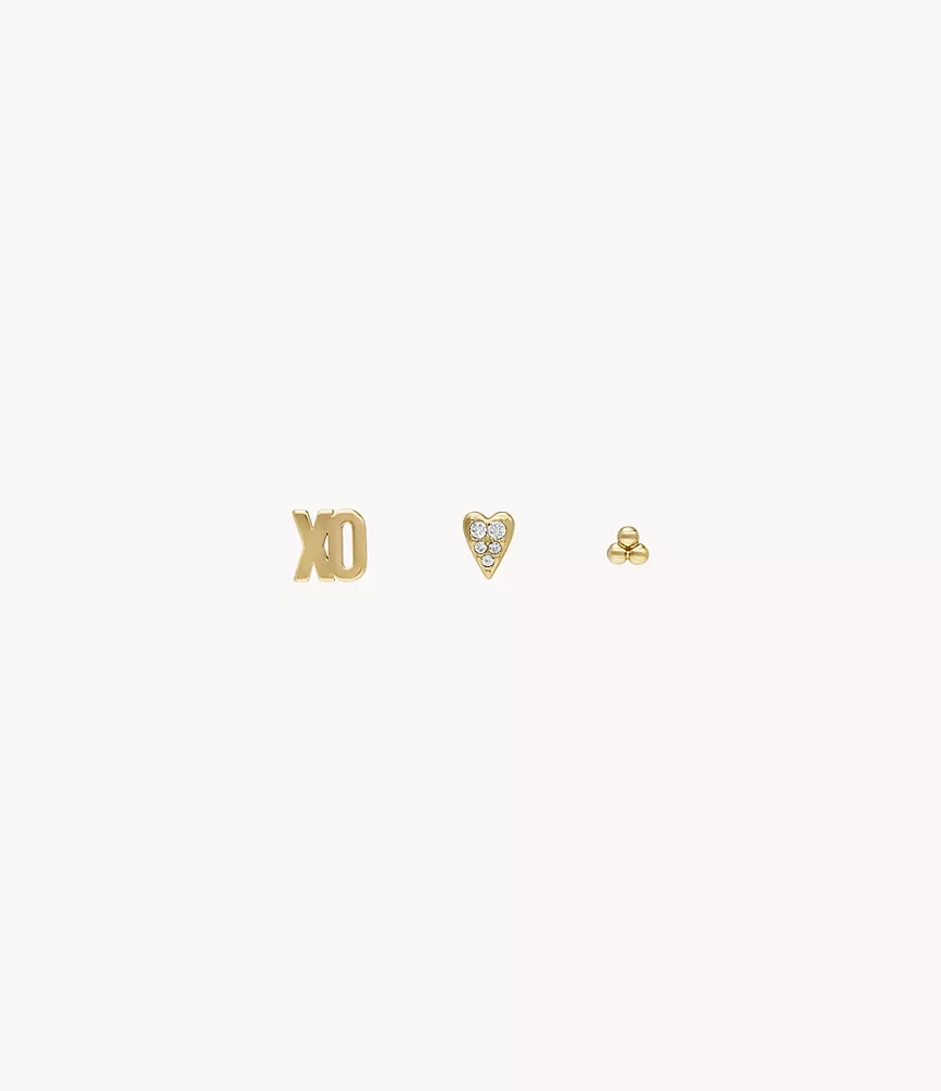 Sutton All Stacked Up Gold-Tone Brass Heart Earring Set