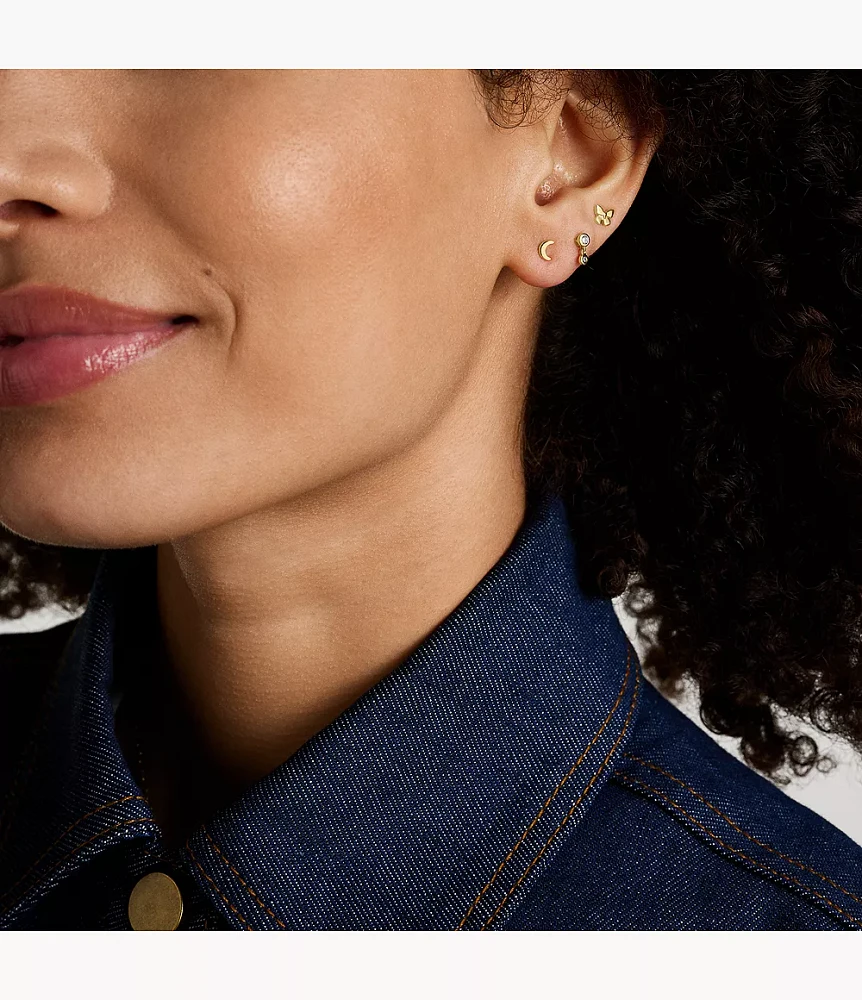 Sutton All Stacked Up Gold-Tone Brass Butterfly Earring Set