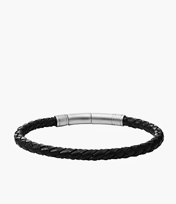 Townsman Black Skinny Braided Leather Bracelet