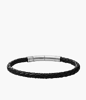 Townsman Black Skinny Braided Leather Bracelet