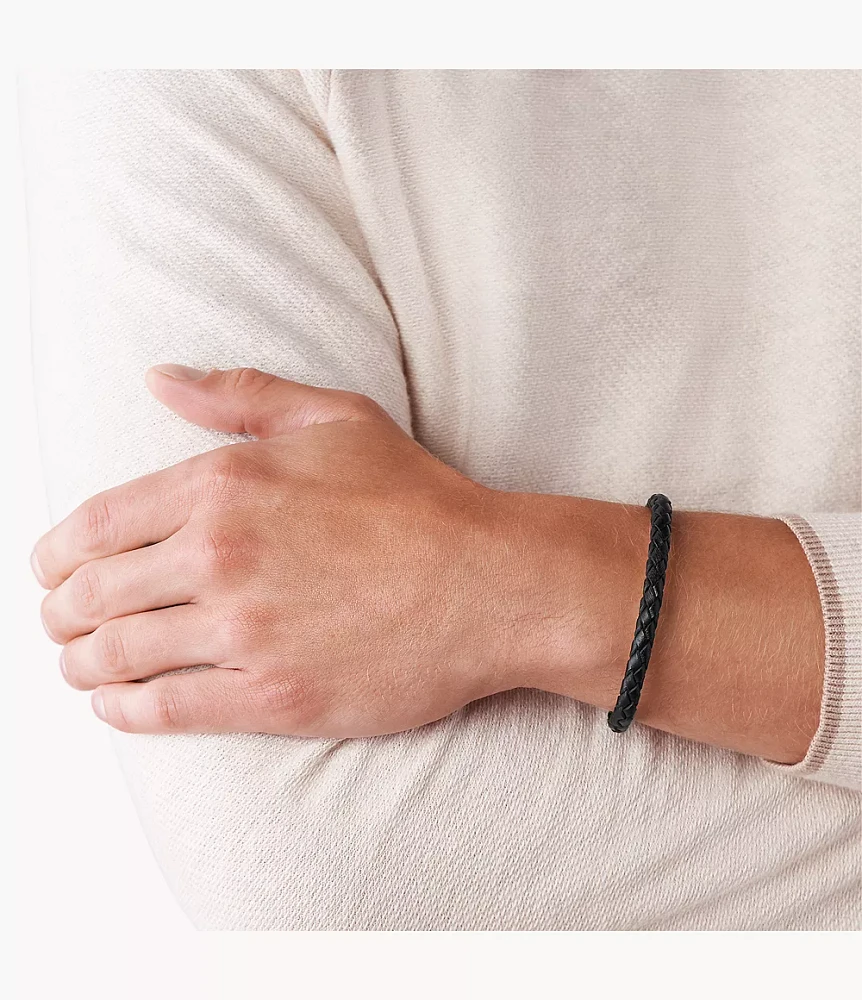 Townsman Black Skinny Braided Leather Bracelet