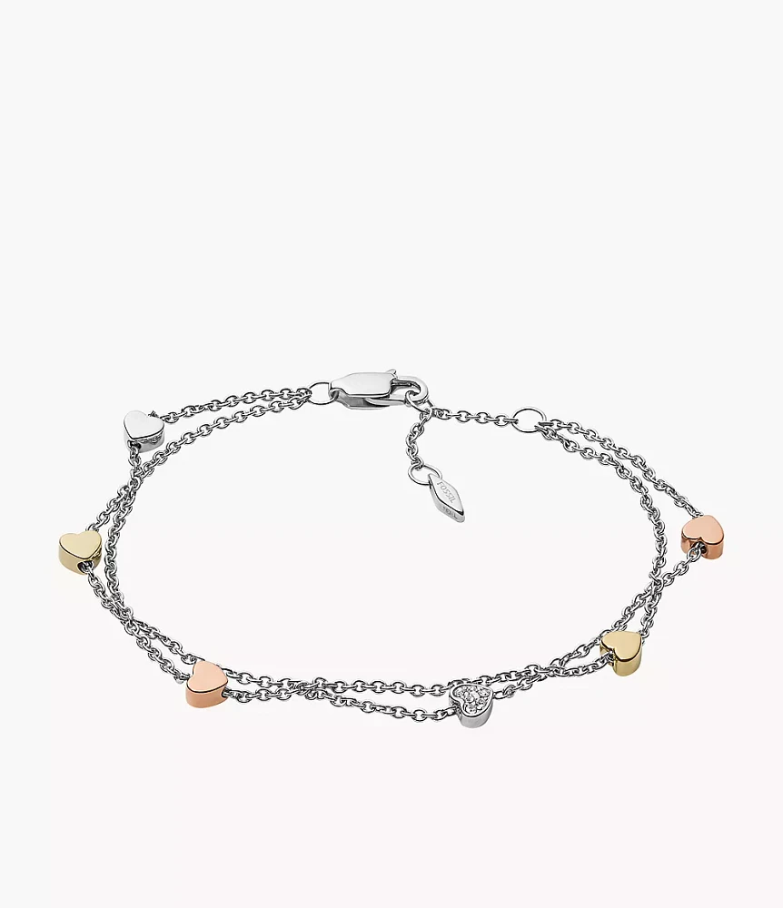 Sutton Heart Tri-Tone Steel Double-Chain Bracelet