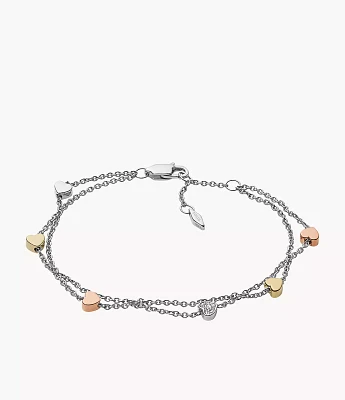 Sutton Heart Tri-Tone Steel Double-Chain Bracelet