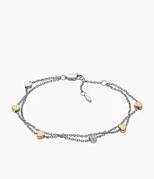 Sutton Heart Tri-Tone Steel Double-Chain Bracelet