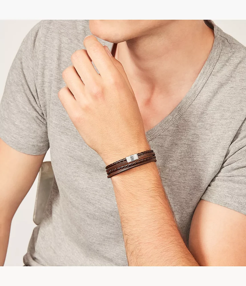Townsman Brown Multi-Strand Braided Leather Bracelet