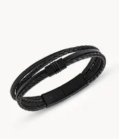 Townsman Multi-Strand Black Leather Bracelet