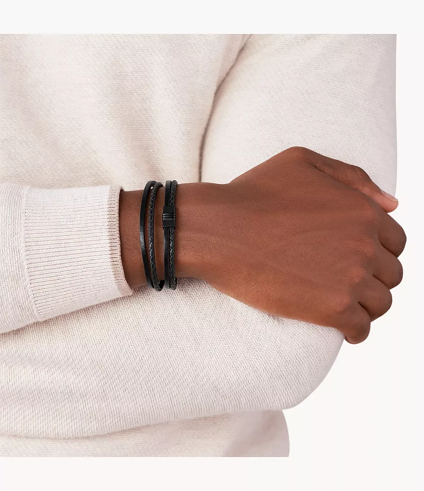 Townsman Multi-Strand Black Leather Bracelet
