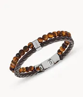 Townsman Tiger's Eye and Brown Leather Bracelet