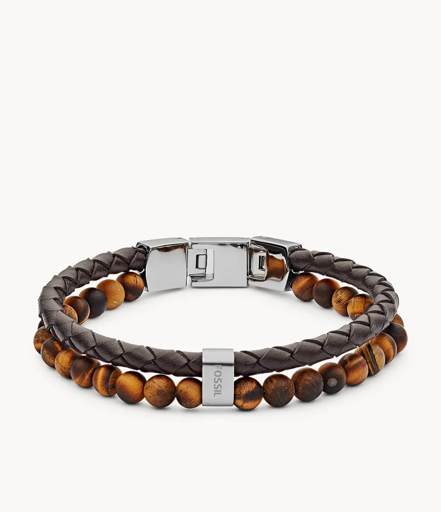 Townsman Tiger's Eye and Brown Leather Bracelet
