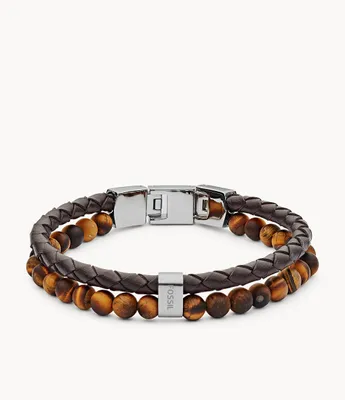 Townsman Tiger's Eye and Brown Leather Bracelet