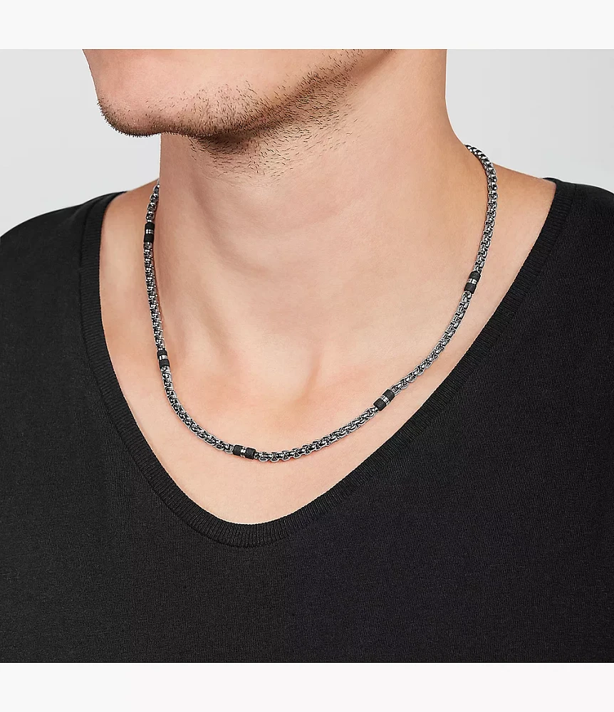 Ellis Black Marble and Stainless Steel Beaded Necklace