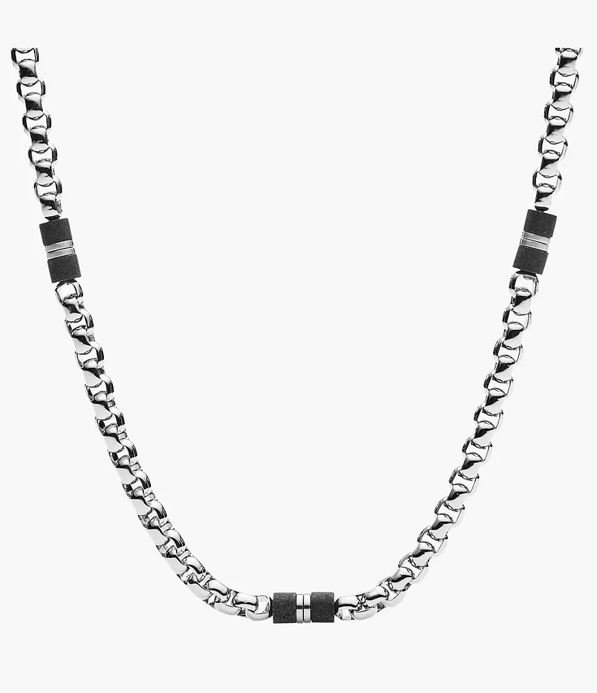 Ellis Black Marble and Stainless Steel Beaded Necklace