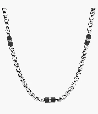 Ellis Black Marble and Stainless Steel Beaded Necklace
